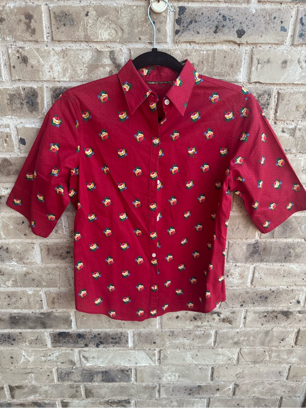 Lauren Ralph Lauren Vintage 90’s Red Floral Button-Up Shirt PS - Picture 3 of 10